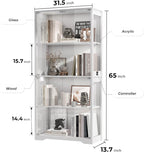 Display Cabinet with Glass Doors, 4-Tier Curio Cabinet with 3 Color Lights for Collectibles, Glass Display Case with Human Body Sensor, Bookcase with 4 Shelves, Storage Cabinets, White