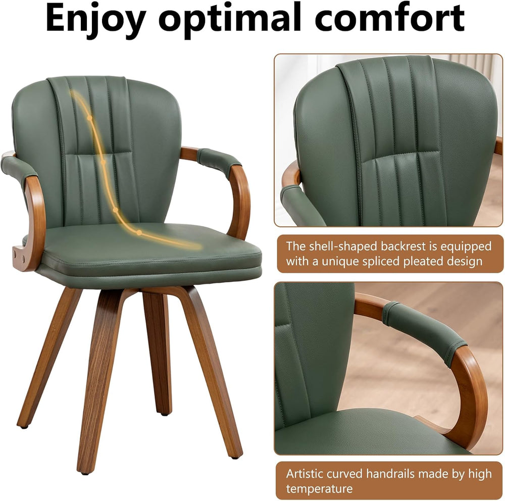 Swivel Dining Chairs Mid Century Modern Green Faux Leather Upholstered Kitche...