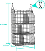 HapiRm Hanging Closet Organizer Storage - 4 Tier Metal Stackable Hanging Closet Shelves with Dividers and S Hooks, Foldable Clothes Shelves for Clothes, Pants, Shoes, Coat, Hats Clutches Accessories