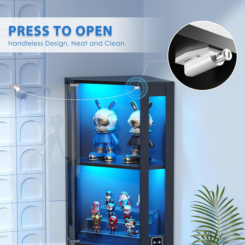 BROTTAR 65" Corner Glass Display Cabinet with LED Lights, 4-Tier Showcas...