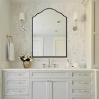 Arched Mirror Wall Decor, 36"x24" Large Vanity Mirror for Wall with Antique Black Metal Frame, Scalloped Entryway Mirror, for Bathroom, Living Room, Bedroom