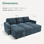 HONBAY Modular Sectional Sleeper Sofa Bed, Pull Out Couch with Storage Ottoman, U Shaped Sectional Couches for Living Room, Blue