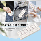 Pill Organizer Easy-Slide Lid, Removable 7 Day 1 Time a Day Pill Box, Large Travel Pill Case, Week Once Daily Medication Dispenser, Pill Container Holder for Supplement, Vitamin, White