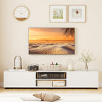 Tangkula Modern TV Stand for up to 70” TVs, 63”L Minimalist Entertainment Center w/ 2 Doors & Open Shelves, Media Console Table Storage Cabinet with 6 Support Feet for Living Room (White, 63”L)