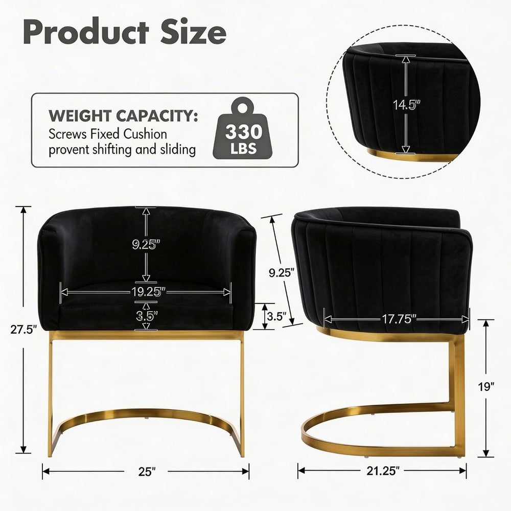 Hyfirm Black and Gold Barrel Dining Chairs Set of 2, Modern Velvet Upholstere...