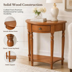 Half Moon Console Table - Solid Wood Vintage Half Round Foyer Table with Drawer and Shelf, Narrow Accent Table for Entryway, Hallway, Living Room and Small Spaces, (Brown, 23.6" W)