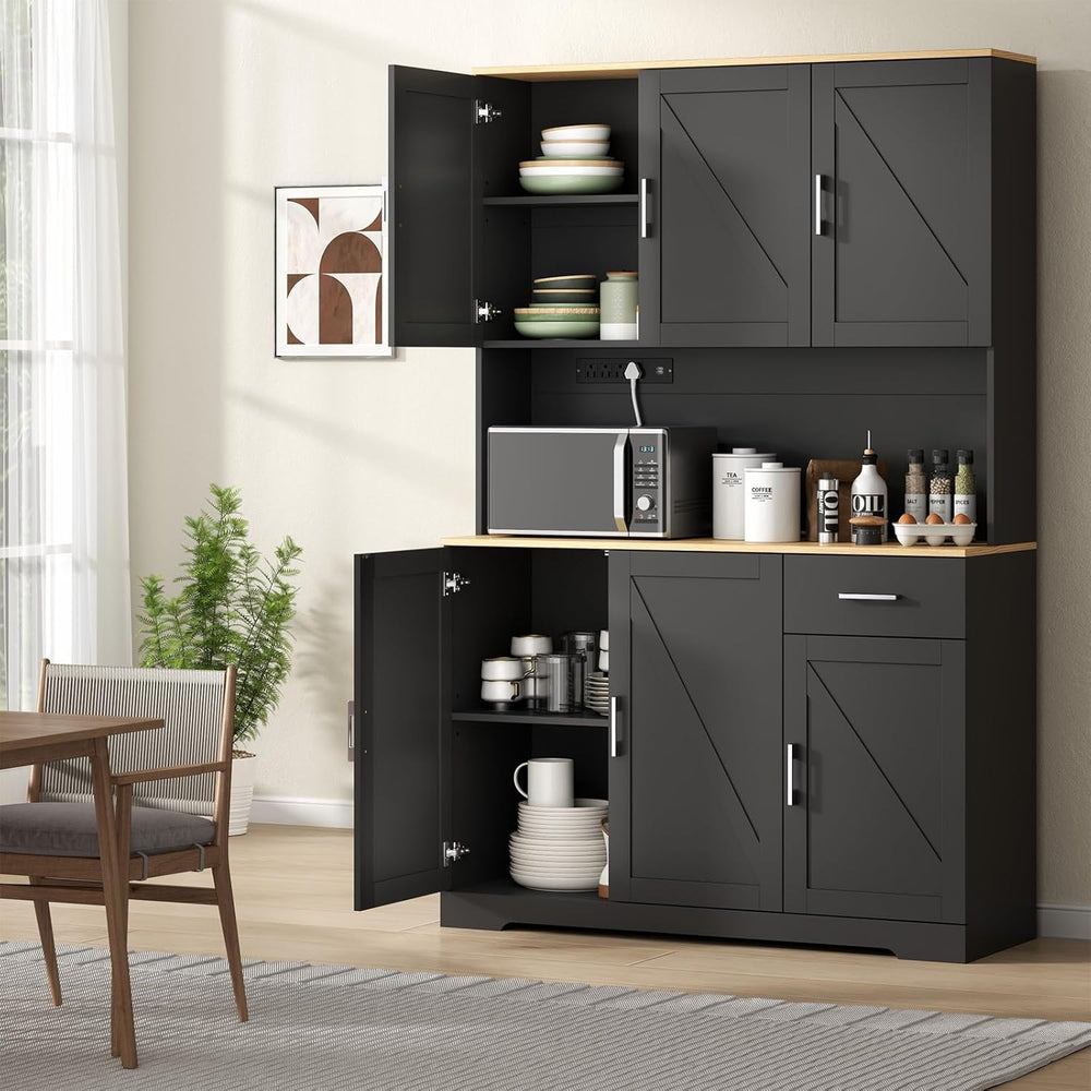 71" Tall Kitchen Pantry Storage Cabinet with Charging Station,Farmhouse ...