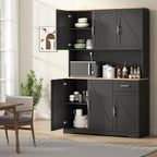 71" Tall Kitchen Pantry Storage Cabinet with Charging Station,Farmhouse Buffet Cabinet with Microwave Shelf,Large Kitchen Hutch Cabinet Doors & Drawer,Food Pantry for Dining Room,Living Room (Black)