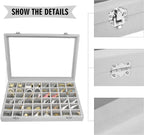 Velvet Jewelry Tray 48 Grid Jewelry Display Tray Organizer Box with Transparent Lid Rings Earrings Necklaces Pendants Display Box Suitable for Women and Girls (Grey)