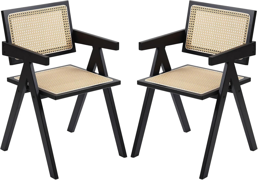 Furlide Rattan Dining Chairs Set of 2, Mid-Century Bamboo Armchairs