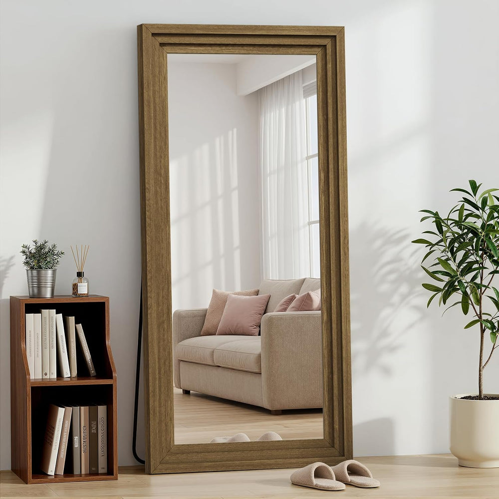 Wood Full Length Mirror 71"x30", Large Solid Wood Frame Floor Mirror
