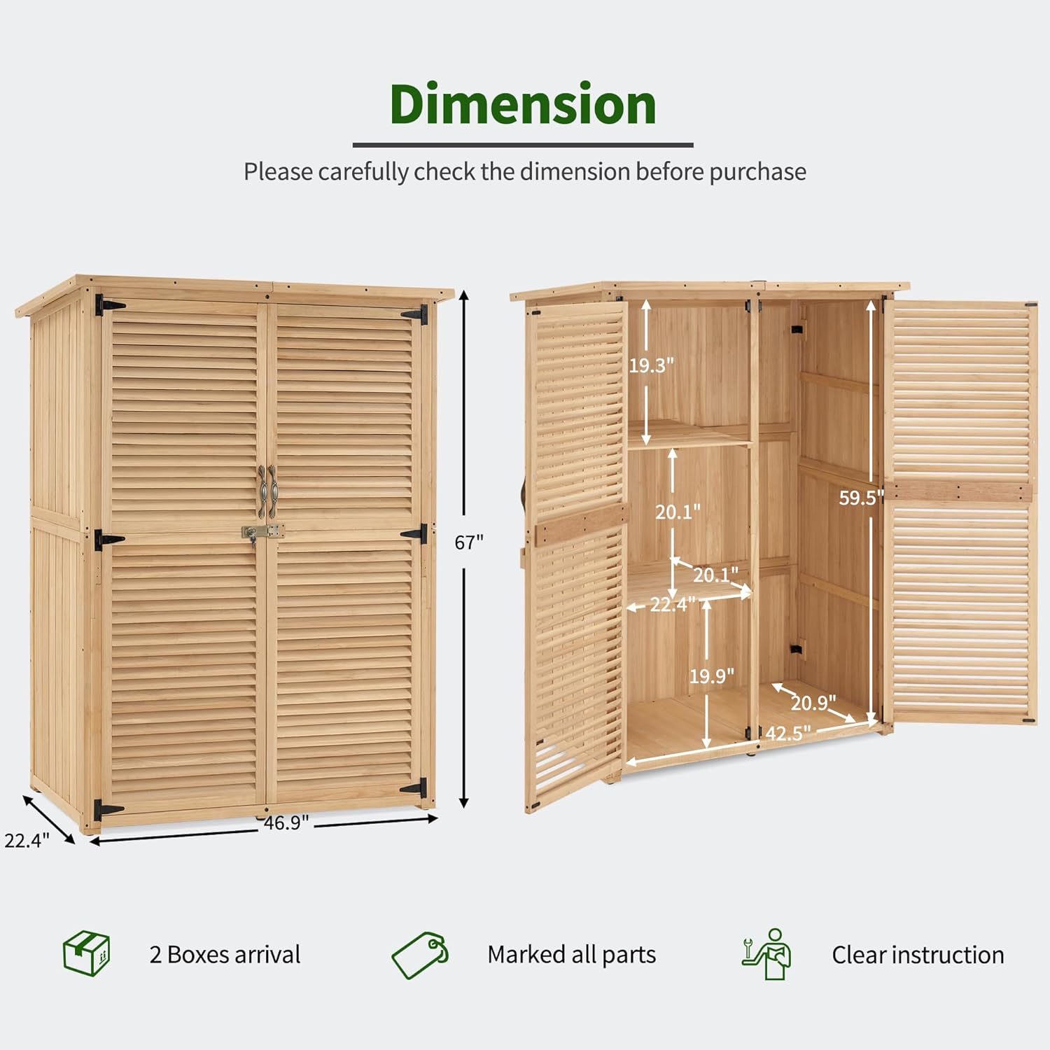 MCombo Outdoor Storage Cabinet, Wooden Storage Shed with Latch, Outside Garden Tool Shed with 2 Doors for Patio Yard Lawn, 1900 (Natural, Large)