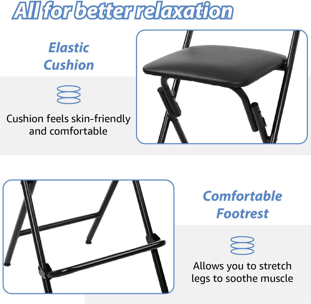 VENI HOME Folding Bar Stool with Backrest,25 Inch Leather Padded Counter Heig...