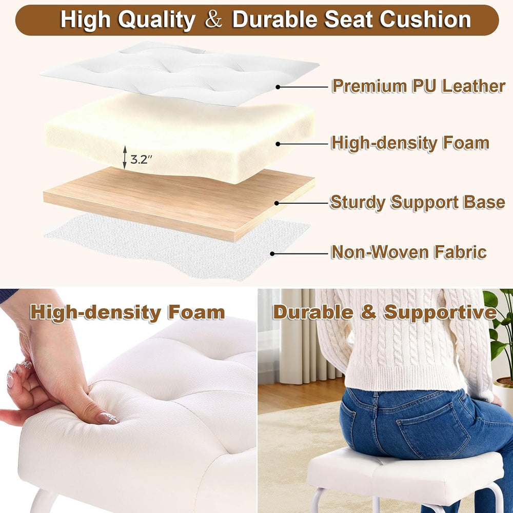 BEWISHOME White Vanity Stool Small Chair for Vanity KFD01W | Leather Makeup V...
