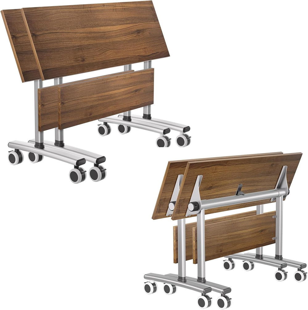 Folding Conference Table with Wheels, 47" Mobile Training Table, Flip To...