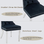 KCC Velvet Dining Chairs Set of 4, Upholstered High-end Tufted Dining Room Chair with Nailhead Back Ring Pull Trim Stainless Steel Legs, Contemporary Nikki Collection Modern Style for Kitchen, Black