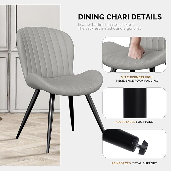 Nalupatio Dining Chairs Set of 2, Modern Dining Room Chairs Comfy Backrest Thick Upholstered Kitchen Chairs 19IN Height with Metal Legs Grey