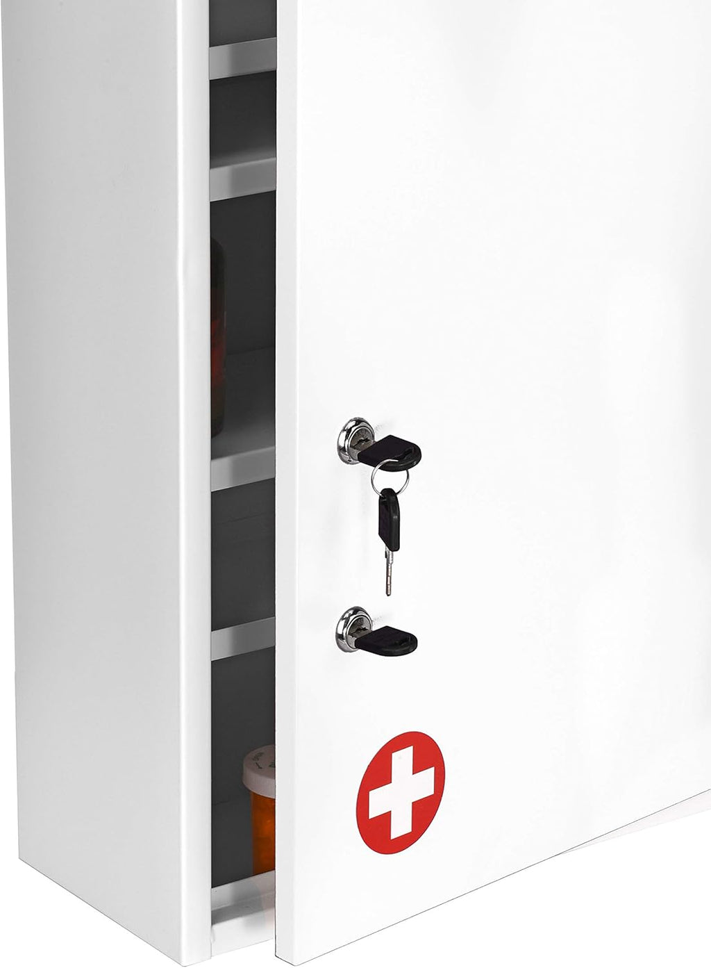 AdirMed Locking Medicine Cabinet Wall Mounted First Aid Cabinet with Lock, Lockable Wall Medicine Cabinet with Dual Lock and Dual Keys, 21" H x 16" W x 6" D, White