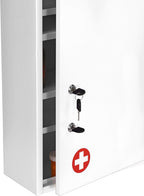 AdirMed Locking Medicine Cabinet Wall Mounted First Aid Cabinet with Lock, Lockable Wall Medicine Cabinet with Dual Lock and Dual Keys, 21" H x 16" W x 6" D, White