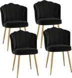 VECELO Velvet Dining Chairs Set of 4, Modern Upholstered Kitchen Chairs with Thick Cushions, Curved Padded Backrest and Metal Legs, for Kitchen, Dining Room, Living Room, Black