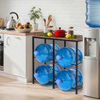 Klvied 2-Tier Water Jug Rack, 5 Gal, Wood Top | Heavy duty steel, wooden top shelf, for kitchen, break room, office, holds 5 gal bottles