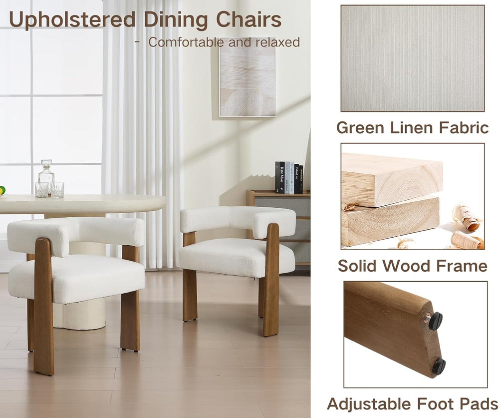 Shunzhi White Barrel Dining Chairs Set of 2 Modern Upholstered Dining Room Ch...