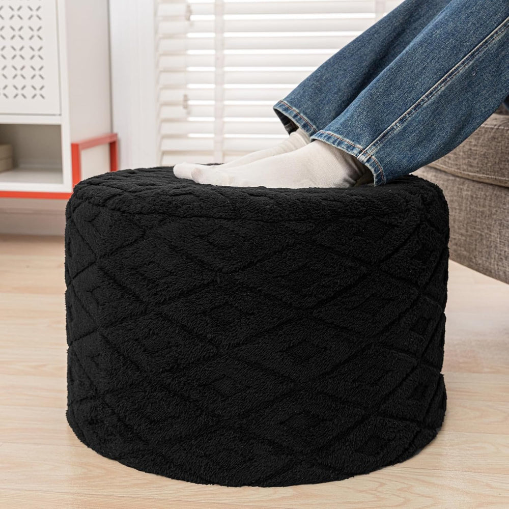 Round Ottoman Pouf,Foot Stools Ottoman,Foot Rest,Black,20x20x14In | All-in-On...