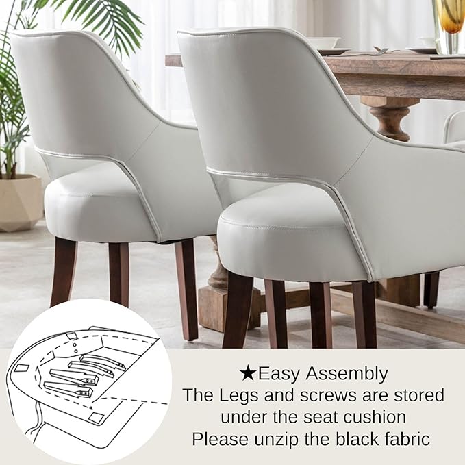 Farmhouse Dining Chairs Set of 6 PU Leather Upholstered Accent Side Chair Wood Kitchen Chairs for Living Room/Dining Room/Bedroom/Restaurant, Upgraded Size, White