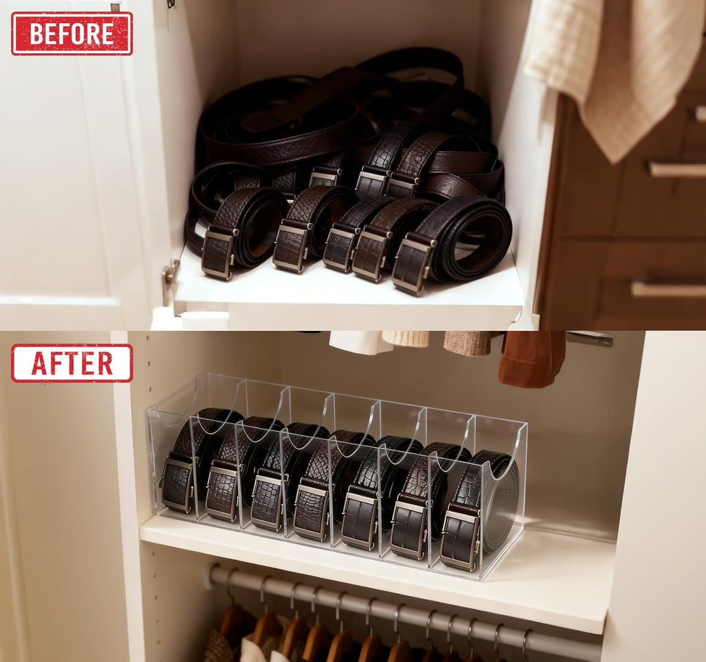 Belt Storage Rack 7-Grid Acrylic Transparent Belt Box for Men's and Women's Home use Transparent Wardrobe tie and Bow Display Cabinet with Storage Container for Drawers and wardrobes