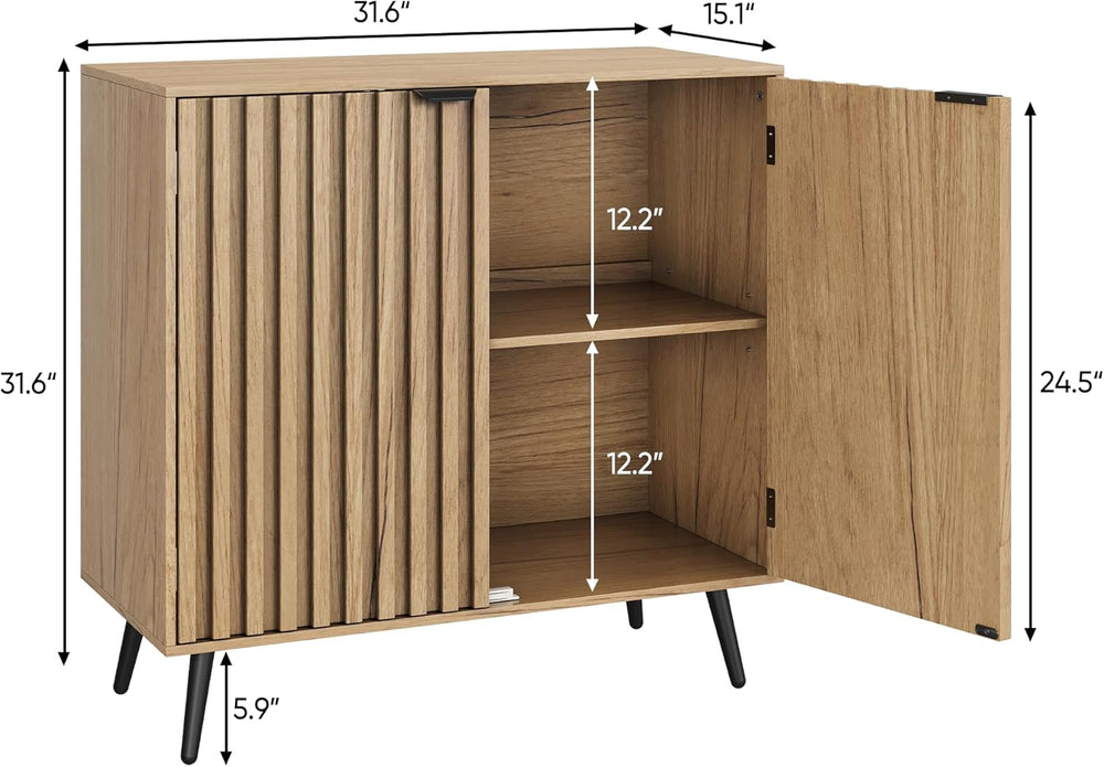 Smuxee Fluted Sideboard Cabinet, Freestanding Natural Buffet Cabinet with Adj...