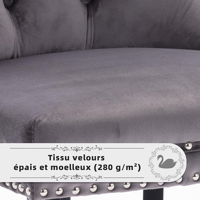 Velvet Upholstered Dining Chairs Set of 4, Modern Style Kitchen Side Chairs with Nailhead Trim and Wood Legs,Metal Pulling Ring for Dining Room Living Room(Grey,Set of 4)