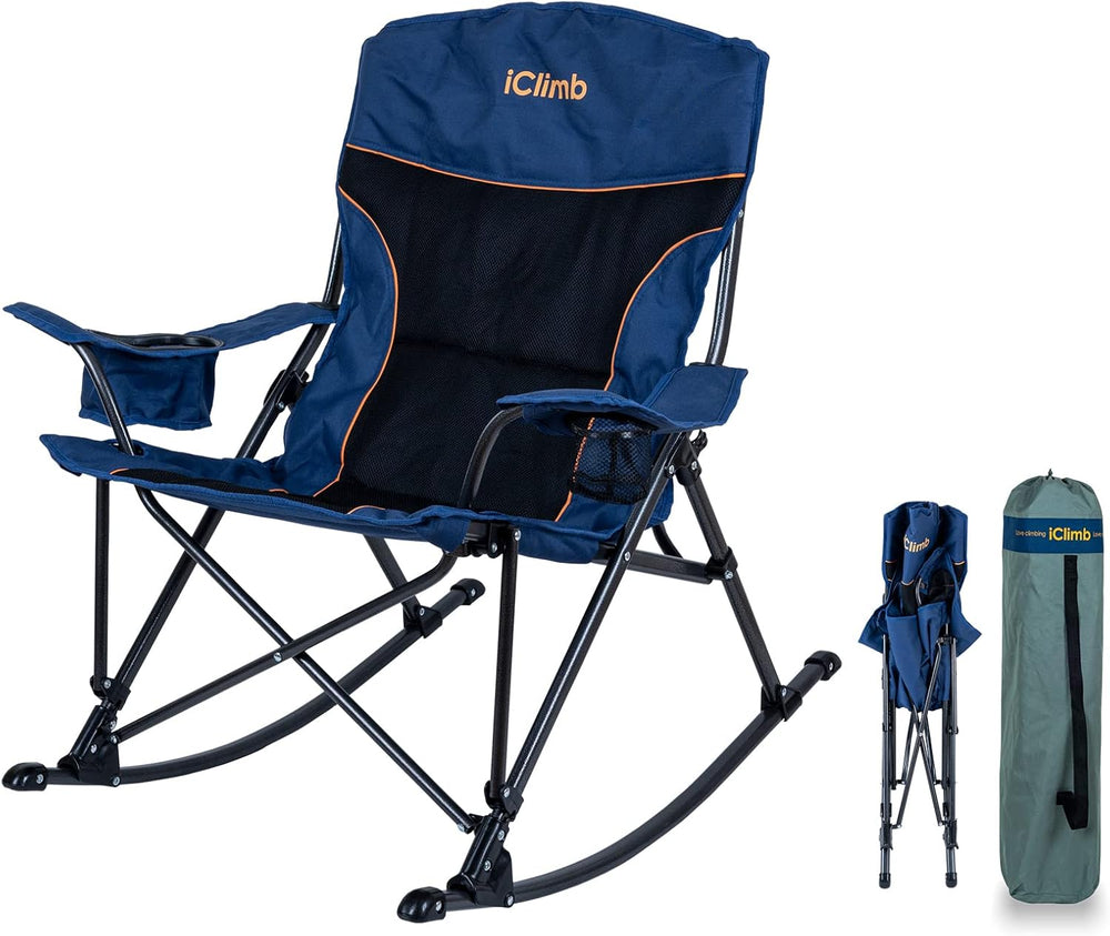 iClimb Padded Folding Rocking Chair Heavy Duty Camping Patio Porch Backyard L...