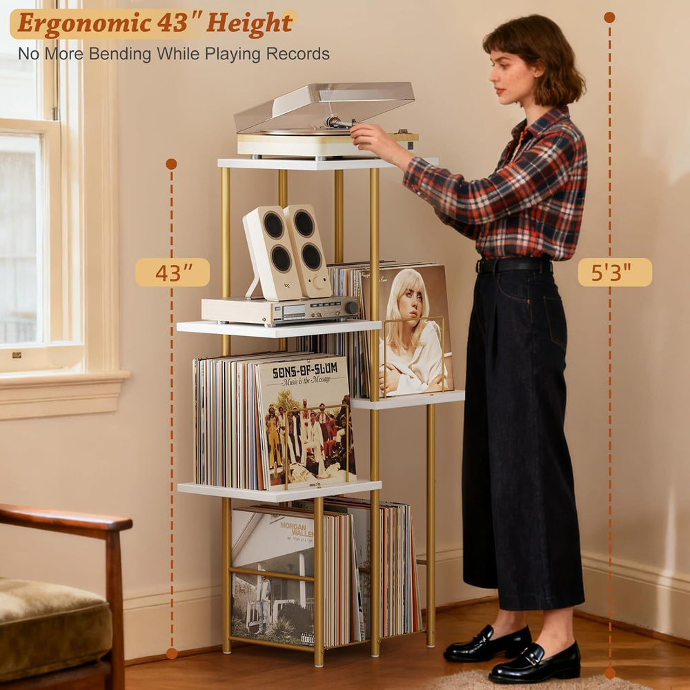 Record Player Stand, Vinyl Record Storage Holder with Display Shelf, Turntabl...