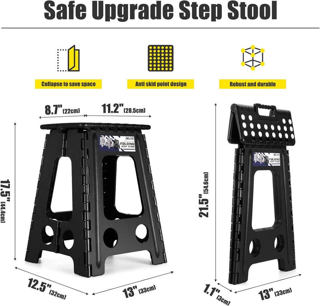 Delxo Folding Step Stool, Heavy Duty Foldable Stool for Adults,Premium Portable Collapsible Plastic Step Stool,Non Slip Folding Stools for Kitchen Bathroom Bedroom (16 inch+18 inch)