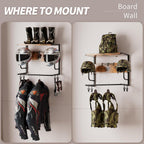 Motorcycle Helmet Holder Wall Mounted, Helmet Rack Wall Mount with Helmet Rack, 4 Glove Chips and 4 hooks, Rustic Helmets Holder and Motorcycle Helmets Racks for Most of Helmet and Clothes