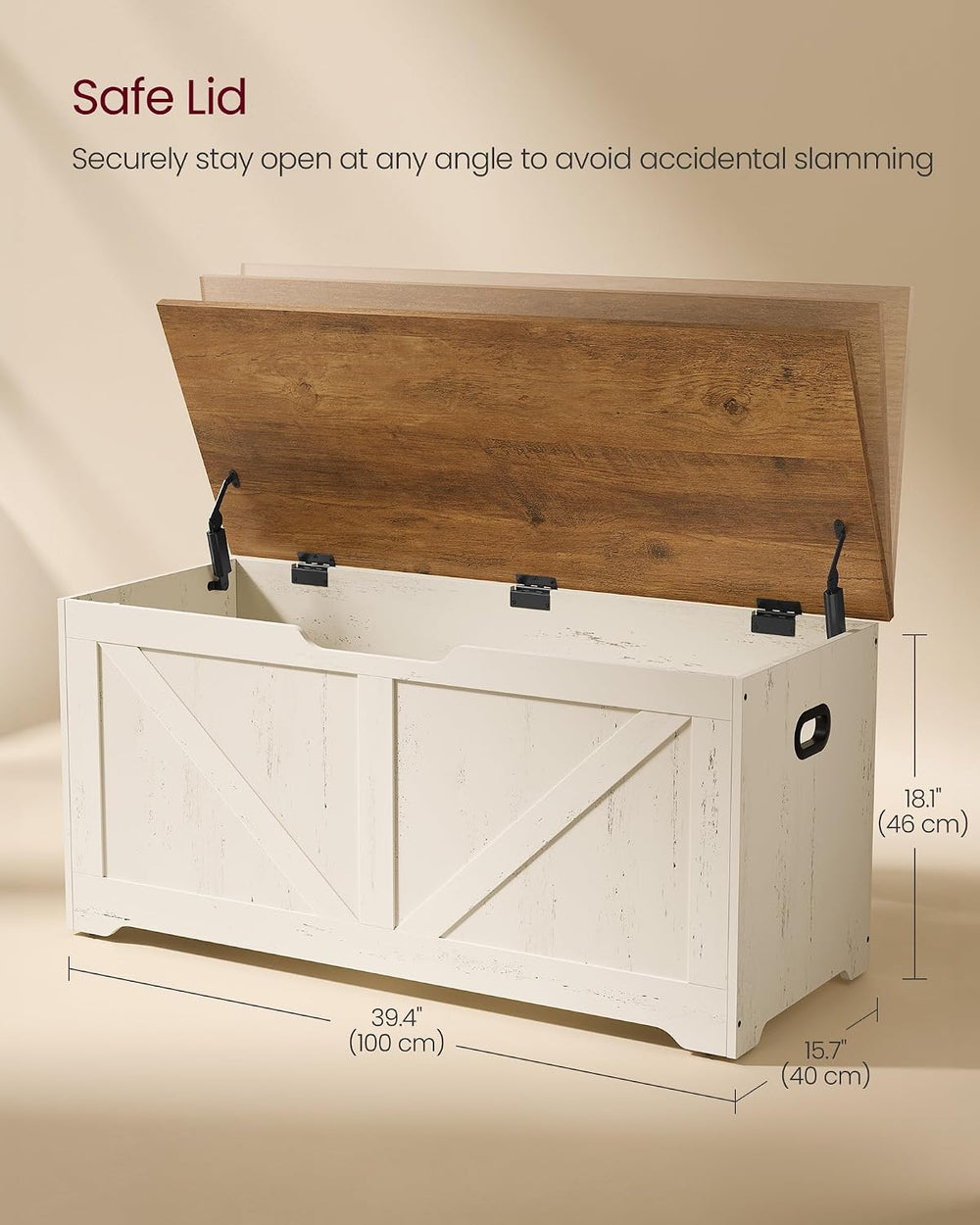 VASAGLE Storage Chest, Storage Bench with 2 Safety Hinges, Farmhouse Style, 1...