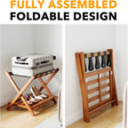 SpaceAid Fully Assembled Luggage Rack 2 Pack, Bamboo Foldable Suitcase Stand for Guest Room, Heavy Duty Folding Luggage Holder with Storage Shelf for Bedroom and Hotel, Walnut