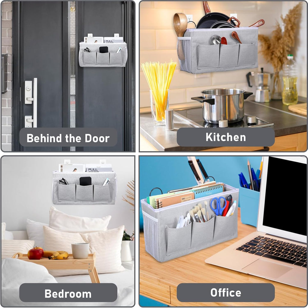 2pcs 3-Pockets Large Wall Hanging Organizer Bag, Linen Fabric Door Hanging Storage Baskets with Pockets, Waterproof Bin for Kitchen, Bedroom, Office, RV Camper