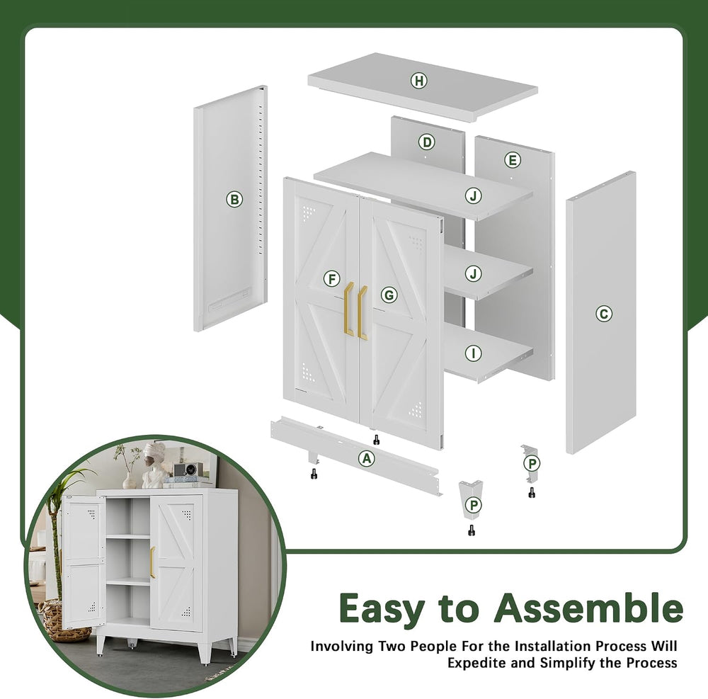32" Metal Bathroom Storage Cabinet,Floor Storage Cabinet with 2 Doors an...