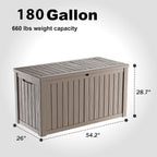 180 Gallon Resin Deck Box, Lockable Patio Outdoor Storage Box for Furniture, Garden Tools and Tools Storage, Waterproof Outside Storage Boxes - Grey