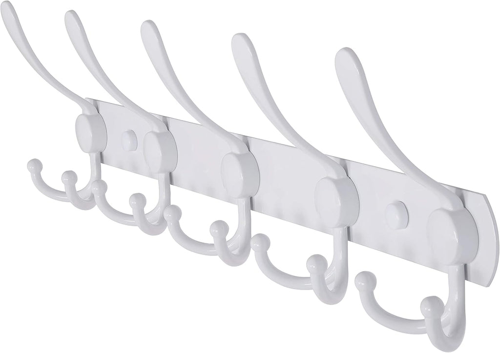 Dseap Wall Mounted Coat Rack - 5 Tri Hooks, Heavy Duty, Stainless Steel, Metal Coat Hook Rail for Coat Hat Towel Purse Robes Mudroom Bathroom Entryway,White