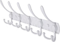 Dseap Wall Mounted Coat Rack - 5 Tri Hooks, Heavy Duty, Stainless Steel, Metal Coat Hook Rail for Coat Hat Towel Purse Robes Mudroom Bathroom Entryway,White