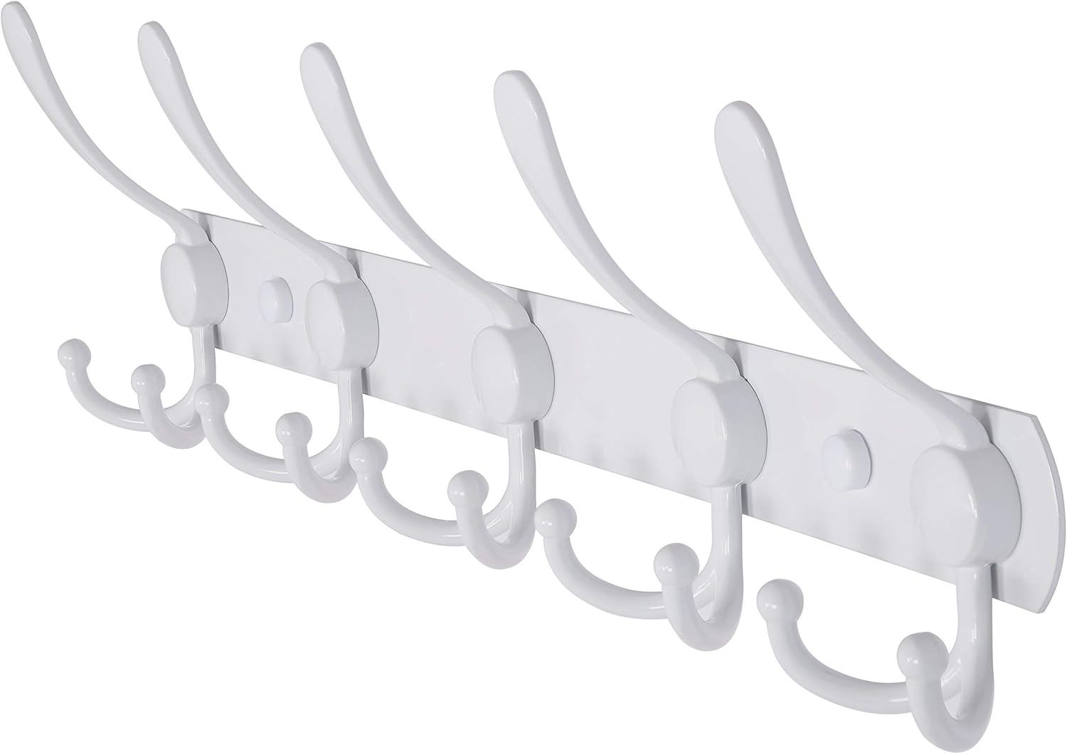 Dseap Wall Mounted Coat Rack - 5 Tri Hooks, Heavy Duty, Stainless Steel, Metal Coat Hook Rail for Coat Hat Towel Purse Robes Mudroom Bathroom Entryway,White