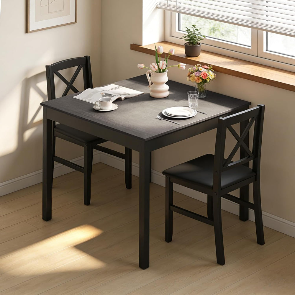 GIANTEX 3-Piece Dining Table Set for 2 - Small Wooden Kitchen Table with Upho...