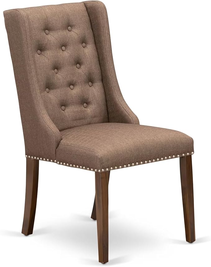 I3FO5-50N-18 - 5-Pc Mid Century Dining Set Consist of A Mid Century Table and 4 Brown Polyester Fabric Chairs with Button Tufted Back, Antique Walnut