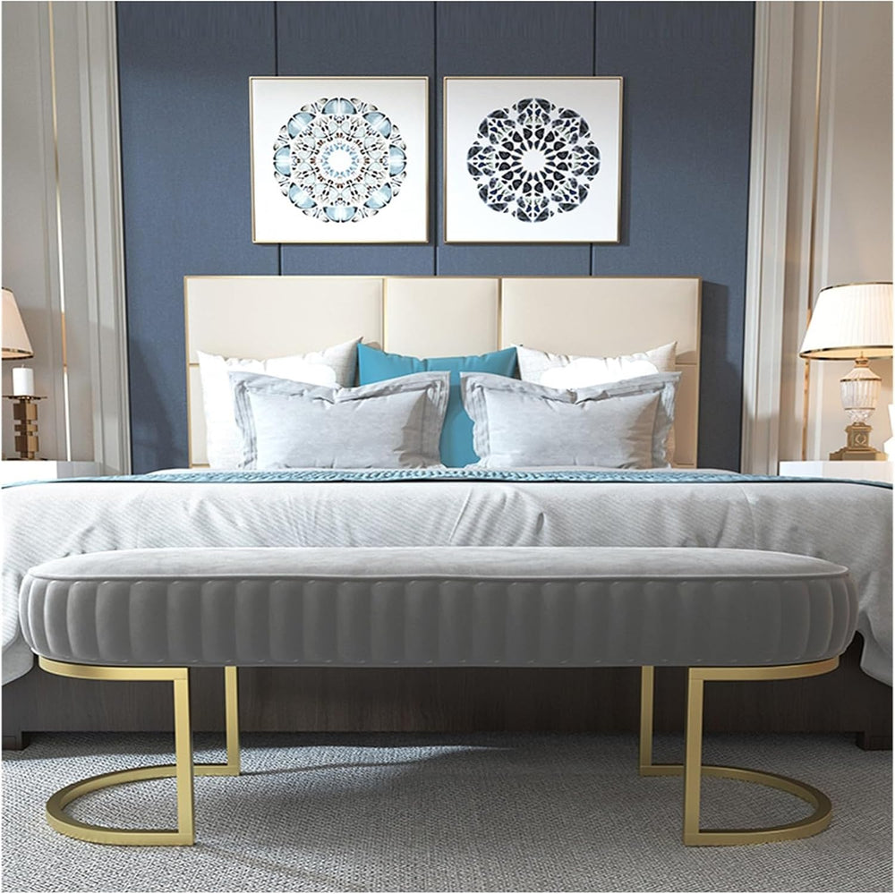 Modern Elegant Velvet Entryway Bench, Upholstered Tufted Bedroom End of Bed O...