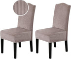 H.VERSAILTEX Velvet Dining Chair Covers Stretch Chair Covers for Dining Room Set of 2 Parson Chair Slipcovers Chair Protectors Covers Dining, Soft Thick Solid Velvet Fabric Washable, Taupe Striped