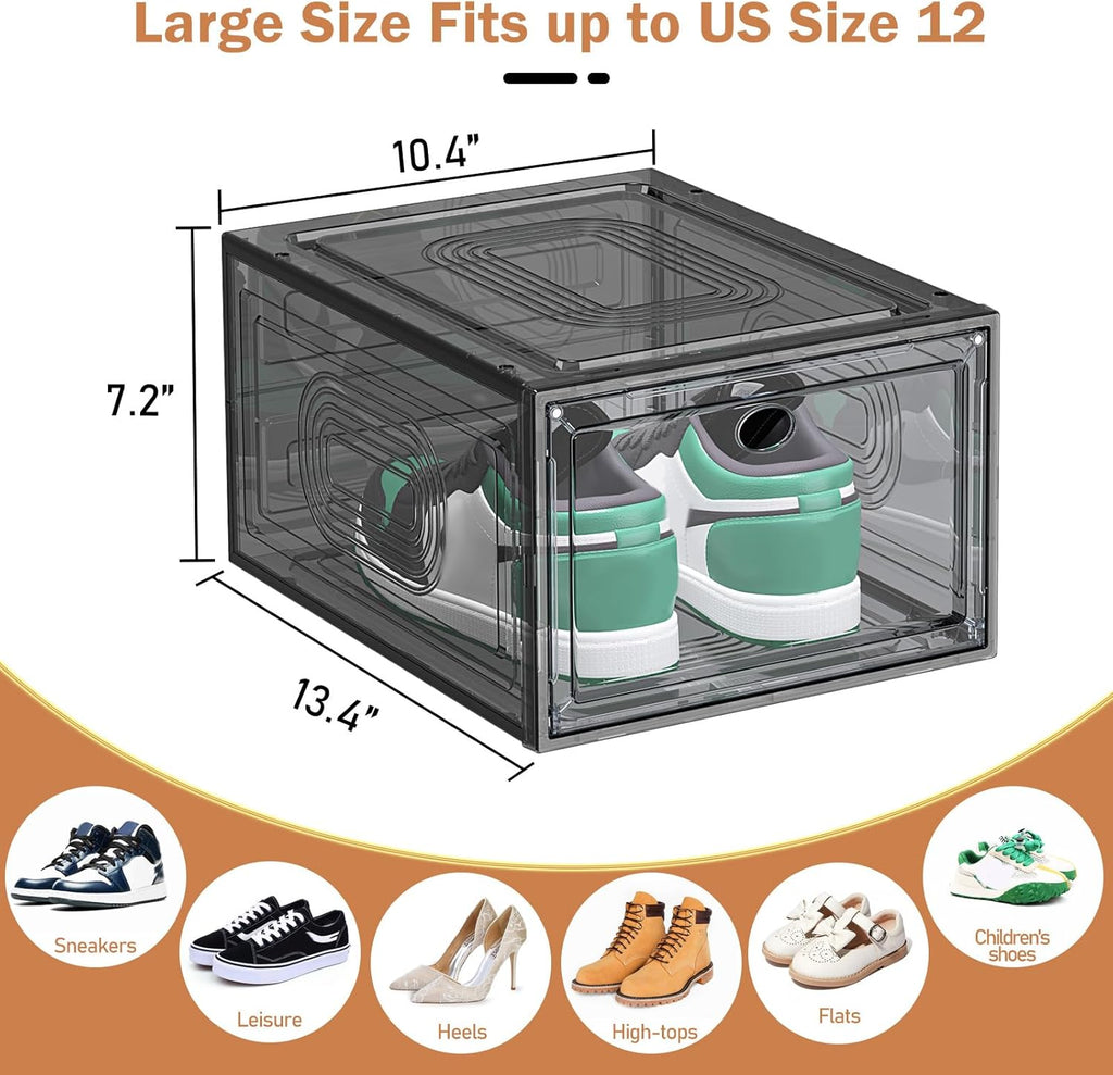 10 Pack Thicken Shoe Organizer Stackable,Upgraded Sturdy Shoe Storage Box with Magnetic Door,Shoe Containers For Sneaker Display,Hat Organizer,Black…