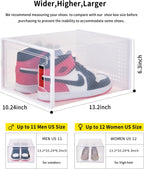 X-Large Plastic Clear Shoe Storage Boxes Stackable 12 Pack Fit Size 11, Shoe Rack & Holder Substitute, Sneaker Containers, Toy Storage Organizer for Entryway, Closet, Under Bed (White)