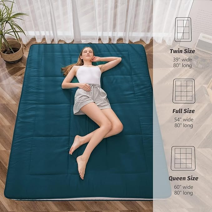 MAXYOYO Cot Mattress Floor Futon, Narrow Twin Single Bed Mattress for Adults, Foldable Roll Up Floor Bed for Kids, Bluestone Camping Cot